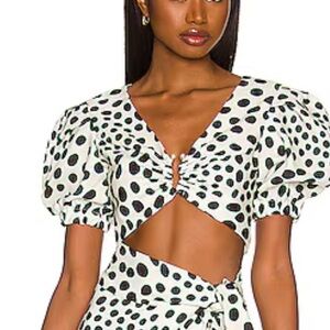 PatBO Black and White Polka Dot Crop Top
